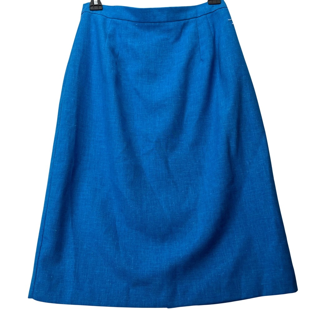 Diversity Skirt Womens 10 Petite Blue Linen Blend Pencil Straight Vintage USA